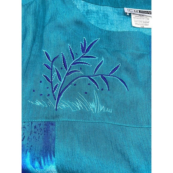 CM Shapes Shirt Tunic Plus size 1x Teal & Purple Rayon NWT Embroidery - Picture 6 of 10
